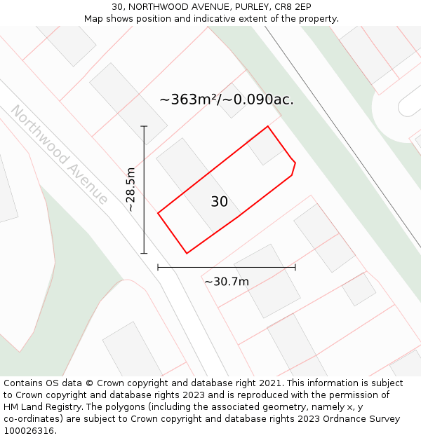 30, NORTHWOOD AVENUE, PURLEY, CR8 2EP: Plot and title map