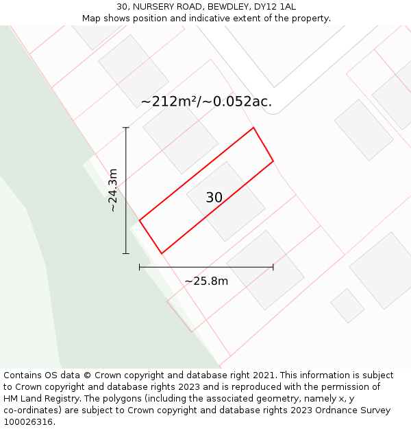 30, NURSERY ROAD, BEWDLEY, DY12 1AL: Plot and title map
