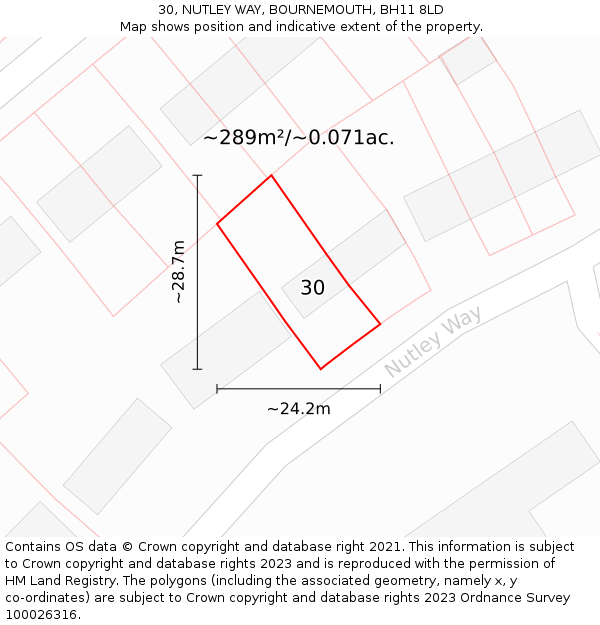 30, NUTLEY WAY, BOURNEMOUTH, BH11 8LD: Plot and title map