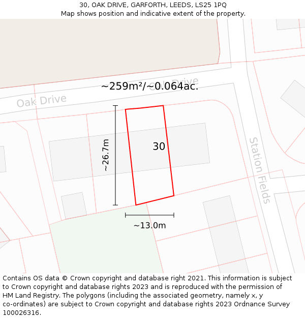 30, OAK DRIVE, GARFORTH, LEEDS, LS25 1PQ: Plot and title map