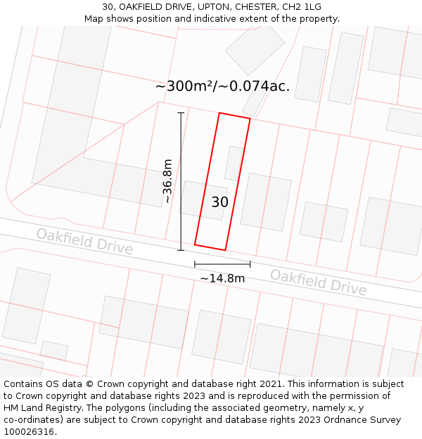 30, OAKFIELD DRIVE, UPTON, CHESTER, CH2 1LG: Plot and title map