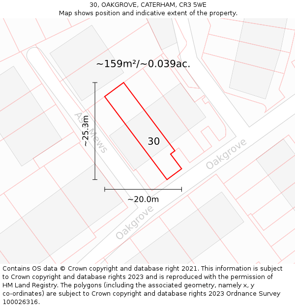 30, OAKGROVE, CATERHAM, CR3 5WE: Plot and title map