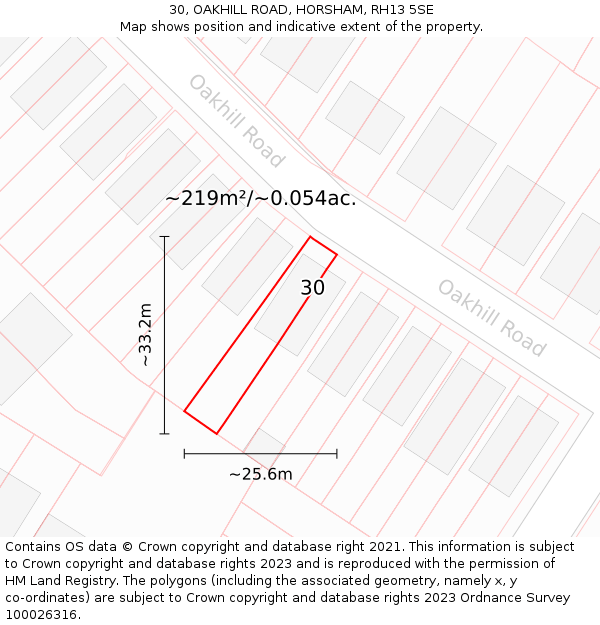 30, OAKHILL ROAD, HORSHAM, RH13 5SE: Plot and title map