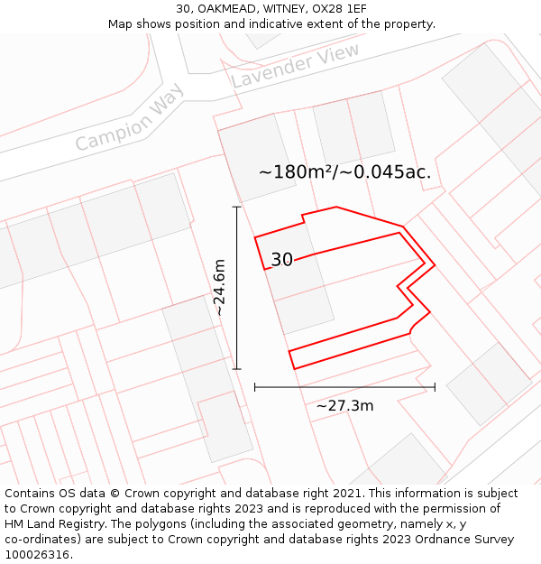 30, OAKMEAD, WITNEY, OX28 1EF: Plot and title map