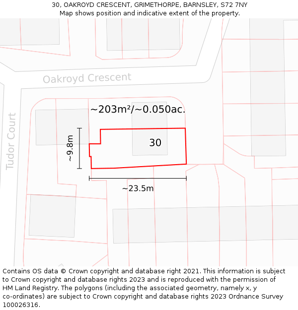 30, OAKROYD CRESCENT, GRIMETHORPE, BARNSLEY, S72 7NY: Plot and title map