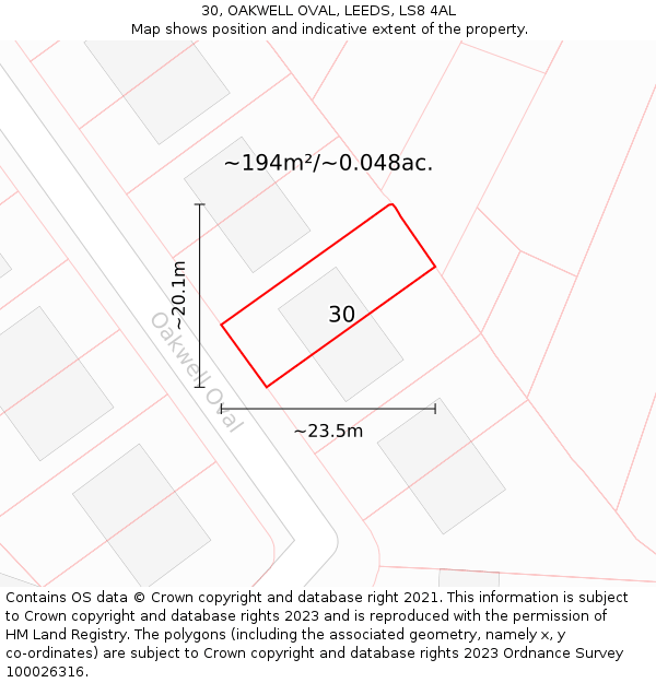 30, OAKWELL OVAL, LEEDS, LS8 4AL: Plot and title map