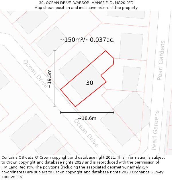 30, OCEAN DRIVE, WARSOP, MANSFIELD, NG20 0FD: Plot and title map