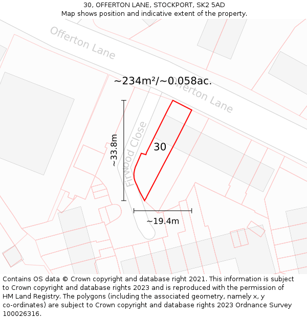 30, OFFERTON LANE, STOCKPORT, SK2 5AD: Plot and title map
