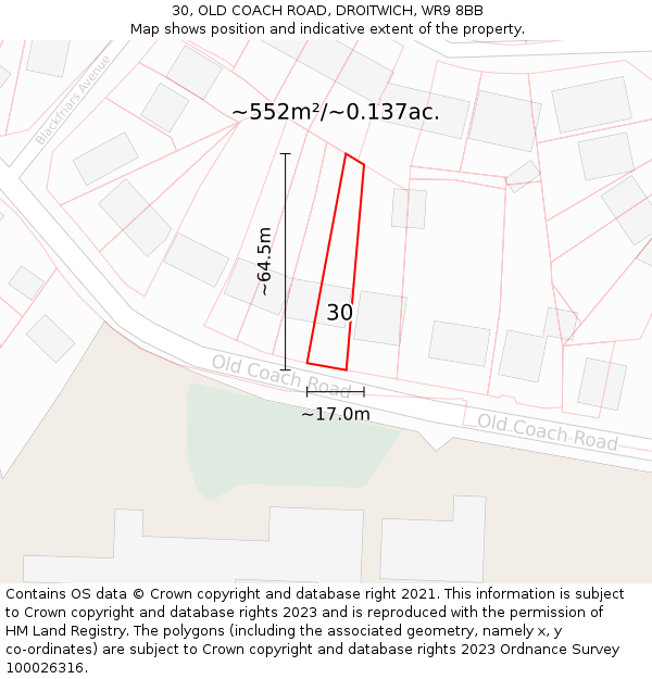 30, OLD COACH ROAD, DROITWICH, WR9 8BB: Plot and title map