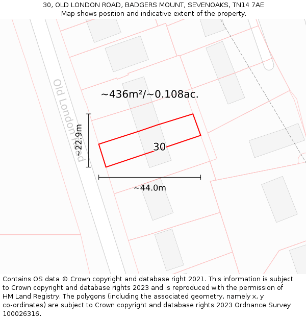 30, OLD LONDON ROAD, BADGERS MOUNT, SEVENOAKS, TN14 7AE: Plot and title map