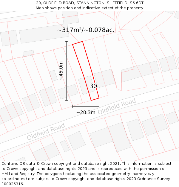 30, OLDFIELD ROAD, STANNINGTON, SHEFFIELD, S6 6DT: Plot and title map