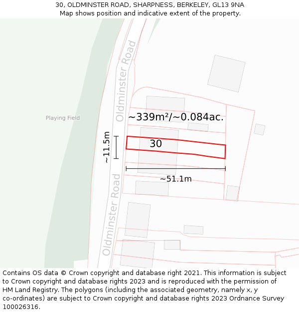30, OLDMINSTER ROAD, SHARPNESS, BERKELEY, GL13 9NA: Plot and title map