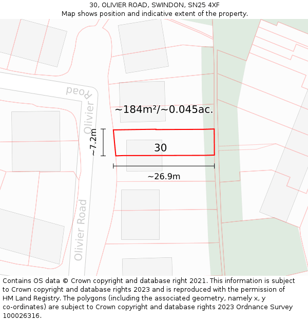 30, OLIVIER ROAD, SWINDON, SN25 4XF: Plot and title map