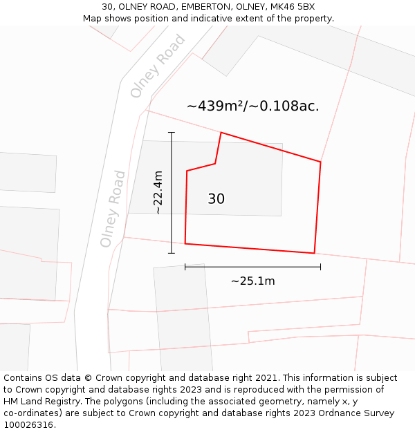 30, OLNEY ROAD, EMBERTON, OLNEY, MK46 5BX: Plot and title map