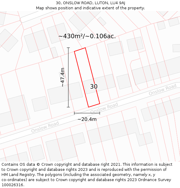 30, ONSLOW ROAD, LUTON, LU4 9AJ: Plot and title map