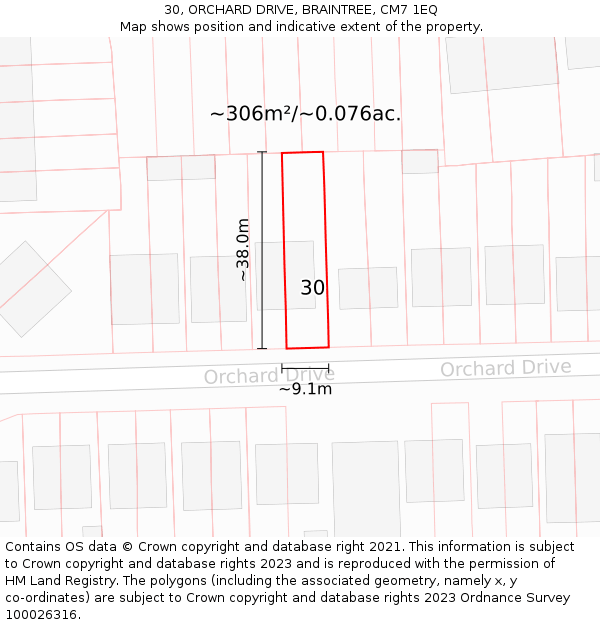 30, ORCHARD DRIVE, BRAINTREE, CM7 1EQ: Plot and title map