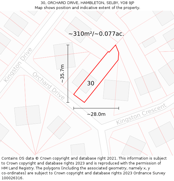 30, ORCHARD DRIVE, HAMBLETON, SELBY, YO8 9JP: Plot and title map