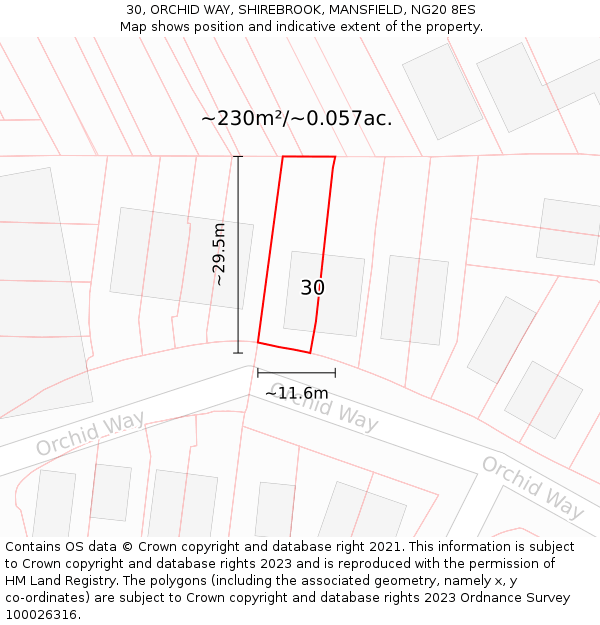 30, ORCHID WAY, SHIREBROOK, MANSFIELD, NG20 8ES: Plot and title map