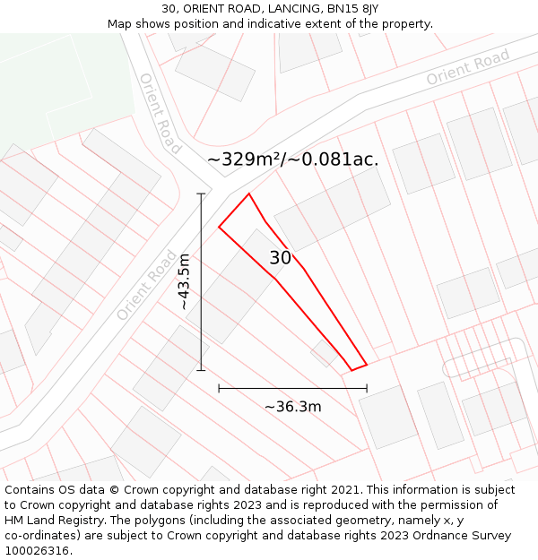 30, ORIENT ROAD, LANCING, BN15 8JY: Plot and title map