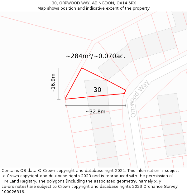 30, ORPWOOD WAY, ABINGDON, OX14 5PX: Plot and title map