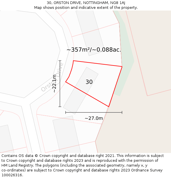 30, ORSTON DRIVE, NOTTINGHAM, NG8 1AJ: Plot and title map