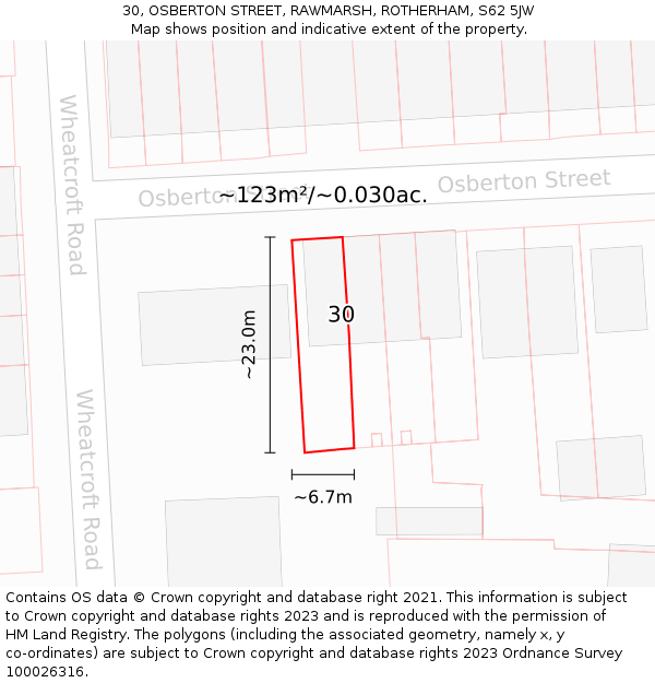 30, OSBERTON STREET, RAWMARSH, ROTHERHAM, S62 5JW: Plot and title map