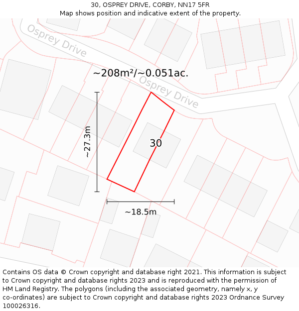 30, OSPREY DRIVE, CORBY, NN17 5FR: Plot and title map