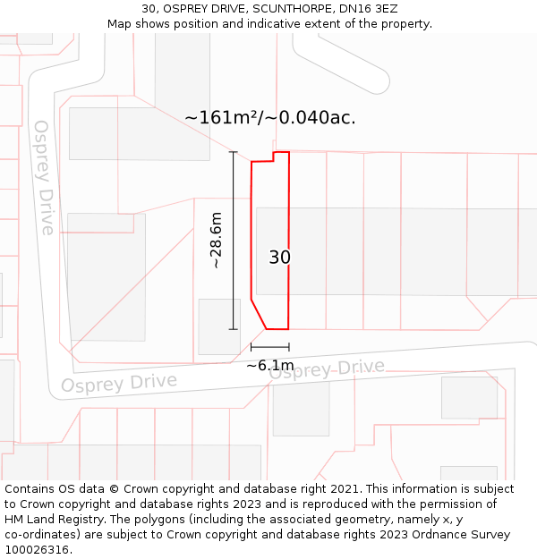 30, OSPREY DRIVE, SCUNTHORPE, DN16 3EZ: Plot and title map