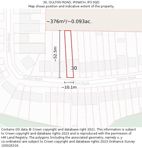 30, OULTON ROAD, IPSWICH, IP3 0QD: Plot and title map
