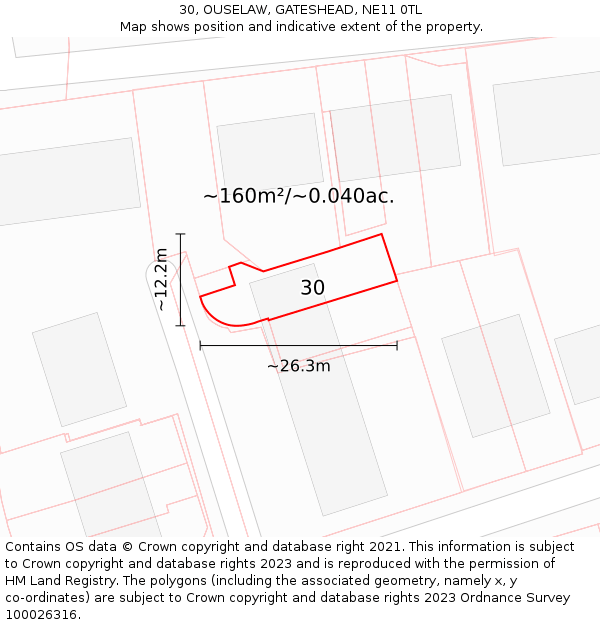 30, OUSELAW, GATESHEAD, NE11 0TL: Plot and title map