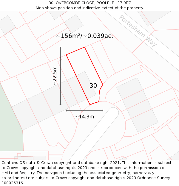 30, OVERCOMBE CLOSE, POOLE, BH17 9EZ: Plot and title map