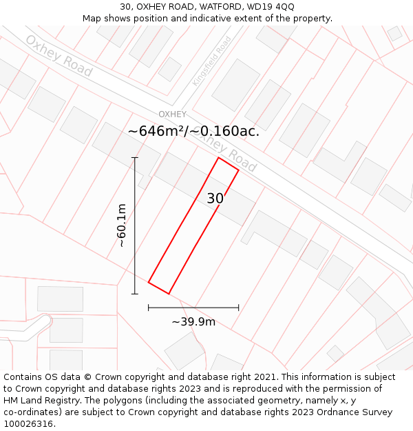 30, OXHEY ROAD, WATFORD, WD19 4QQ: Plot and title map