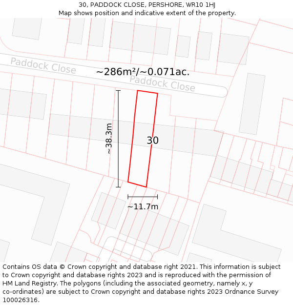 30, PADDOCK CLOSE, PERSHORE, WR10 1HJ: Plot and title map