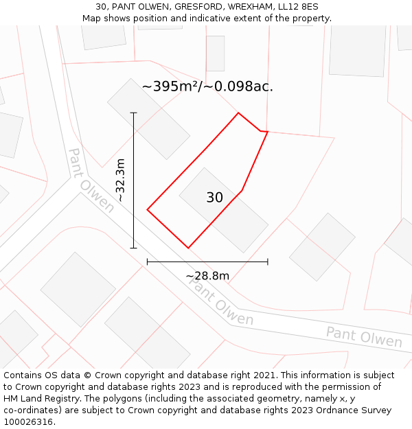 30, PANT OLWEN, GRESFORD, WREXHAM, LL12 8ES: Plot and title map