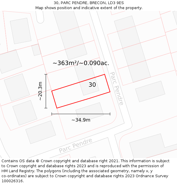 30, PARC PENDRE, BRECON, LD3 9ES: Plot and title map