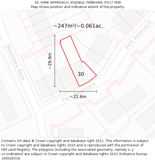 30, PARK APPROACH, KNOWLE, FAREHAM, PO17 5NR: Plot and title map