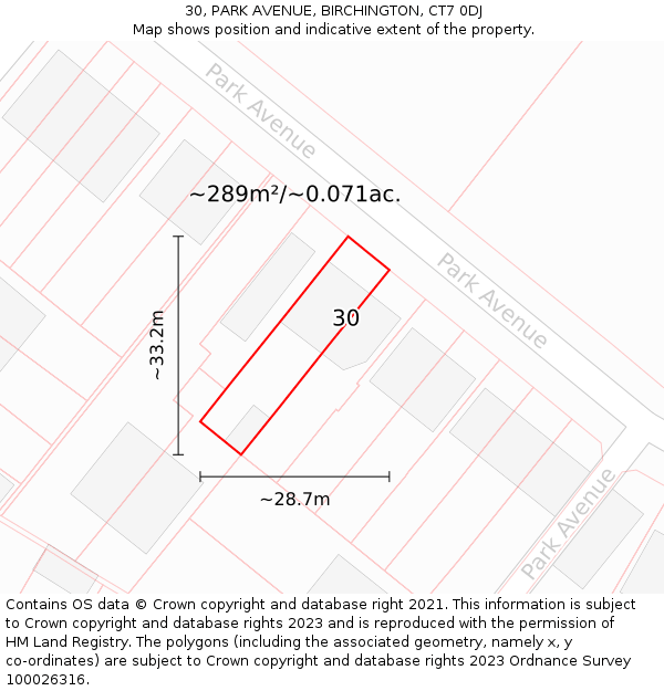 30, PARK AVENUE, BIRCHINGTON, CT7 0DJ: Plot and title map