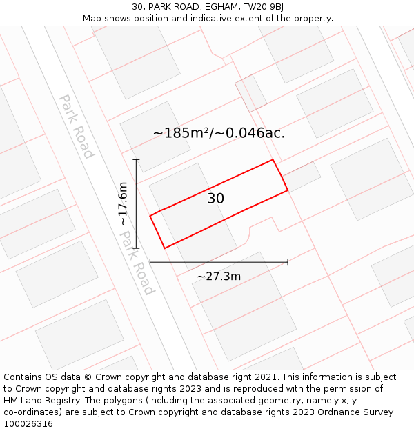 30, PARK ROAD, EGHAM, TW20 9BJ: Plot and title map