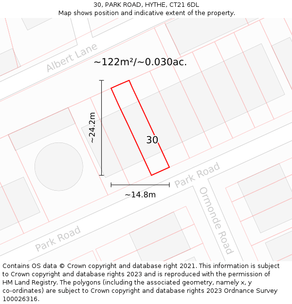 30, PARK ROAD, HYTHE, CT21 6DL: Plot and title map