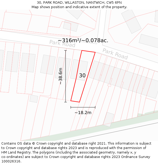 30, PARK ROAD, WILLASTON, NANTWICH, CW5 6PN: Plot and title map