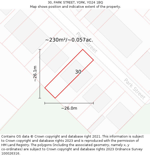 30, PARK STREET, YORK, YO24 1BQ: Plot and title map