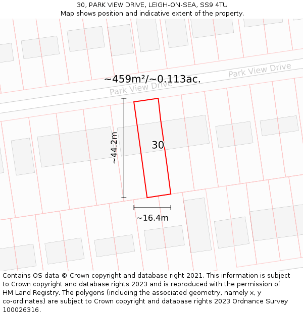 30, PARK VIEW DRIVE, LEIGH-ON-SEA, SS9 4TU: Plot and title map