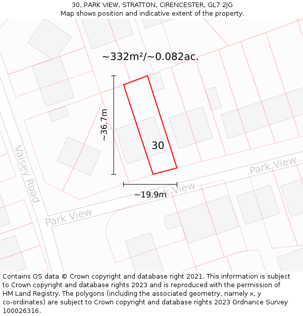 30, PARK VIEW, STRATTON, CIRENCESTER, GL7 2JG: Plot and title map