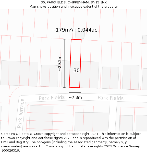 30, PARKFIELDS, CHIPPENHAM, SN15 1NX: Plot and title map
