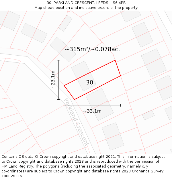 30, PARKLAND CRESCENT, LEEDS, LS6 4PR: Plot and title map