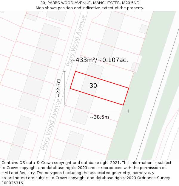 30, PARRS WOOD AVENUE, MANCHESTER, M20 5ND: Plot and title map
