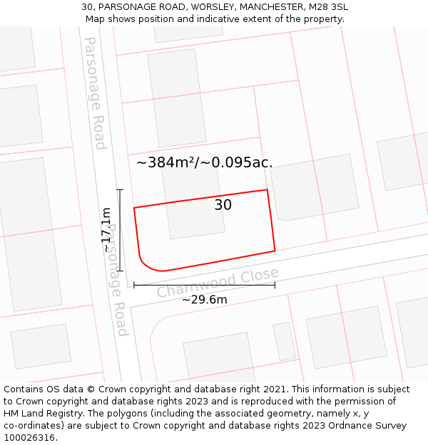 30, PARSONAGE ROAD, WORSLEY, MANCHESTER, M28 3SL: Plot and title map