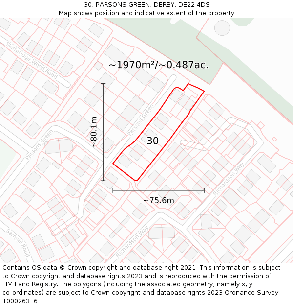30, PARSONS GREEN, DERBY, DE22 4DS: Plot and title map