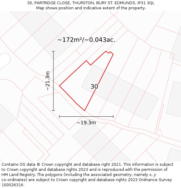 30, PARTRIDGE CLOSE, THURSTON, BURY ST. EDMUNDS, IP31 3QL: Plot and title map