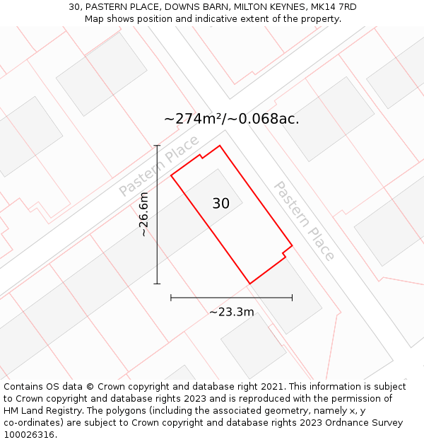 30, PASTERN PLACE, DOWNS BARN, MILTON KEYNES, MK14 7RD: Plot and title map